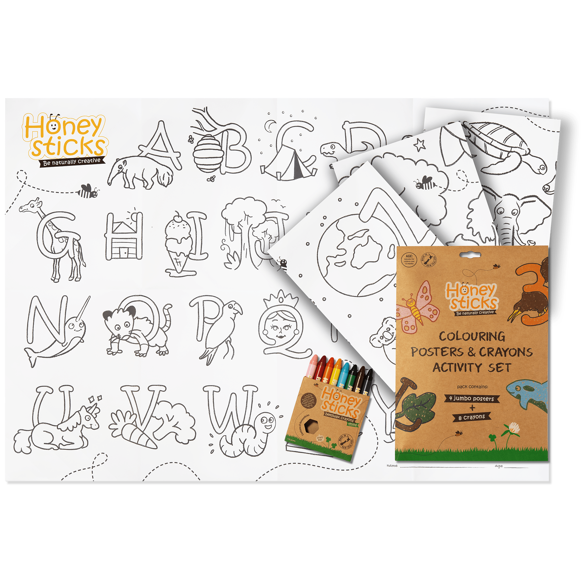 Honeysticks - Jumbo Posters and Crayons Activity Set CUTENESS Honeysticks