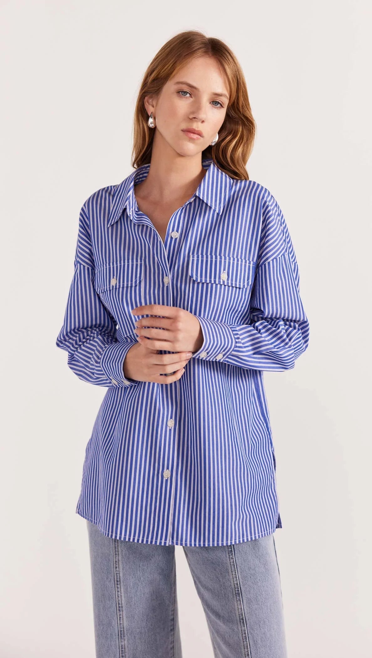 Staple The Label - PETRA SHIRT - Blue Stripe Womens STAPLE THE LABEL