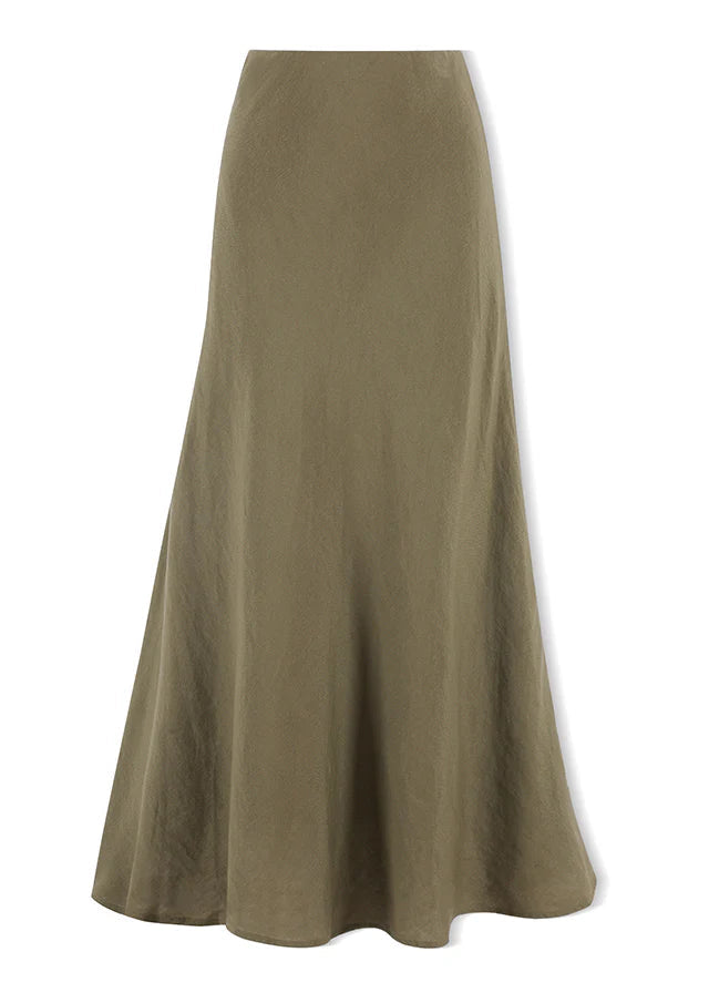 RE:Union - Lagos Floaty Bias Cut Maxi Skirt - Soft Khaki Womens RE:UNION