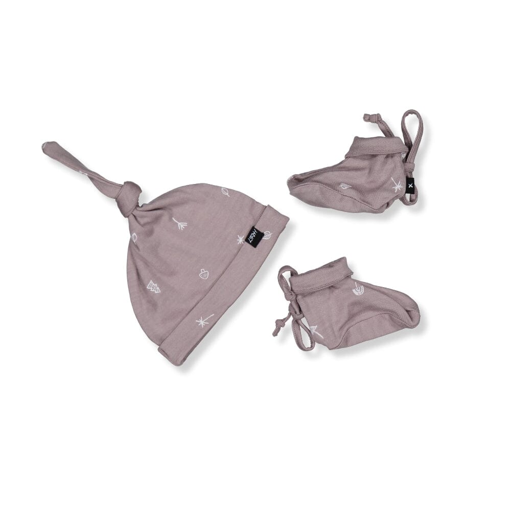 Little Flock of Horrors - Knotted Beanie & Bootie Set - Taupe Nature Baby Little Flock of Horrors