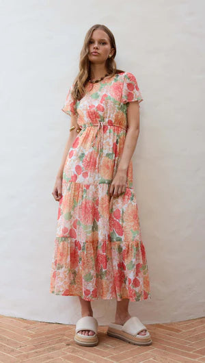 MINK PINK - Aida Flutter Sleeve Midi Dress - Apricot Floral *** COMING SOON *** Womens MINK PINK