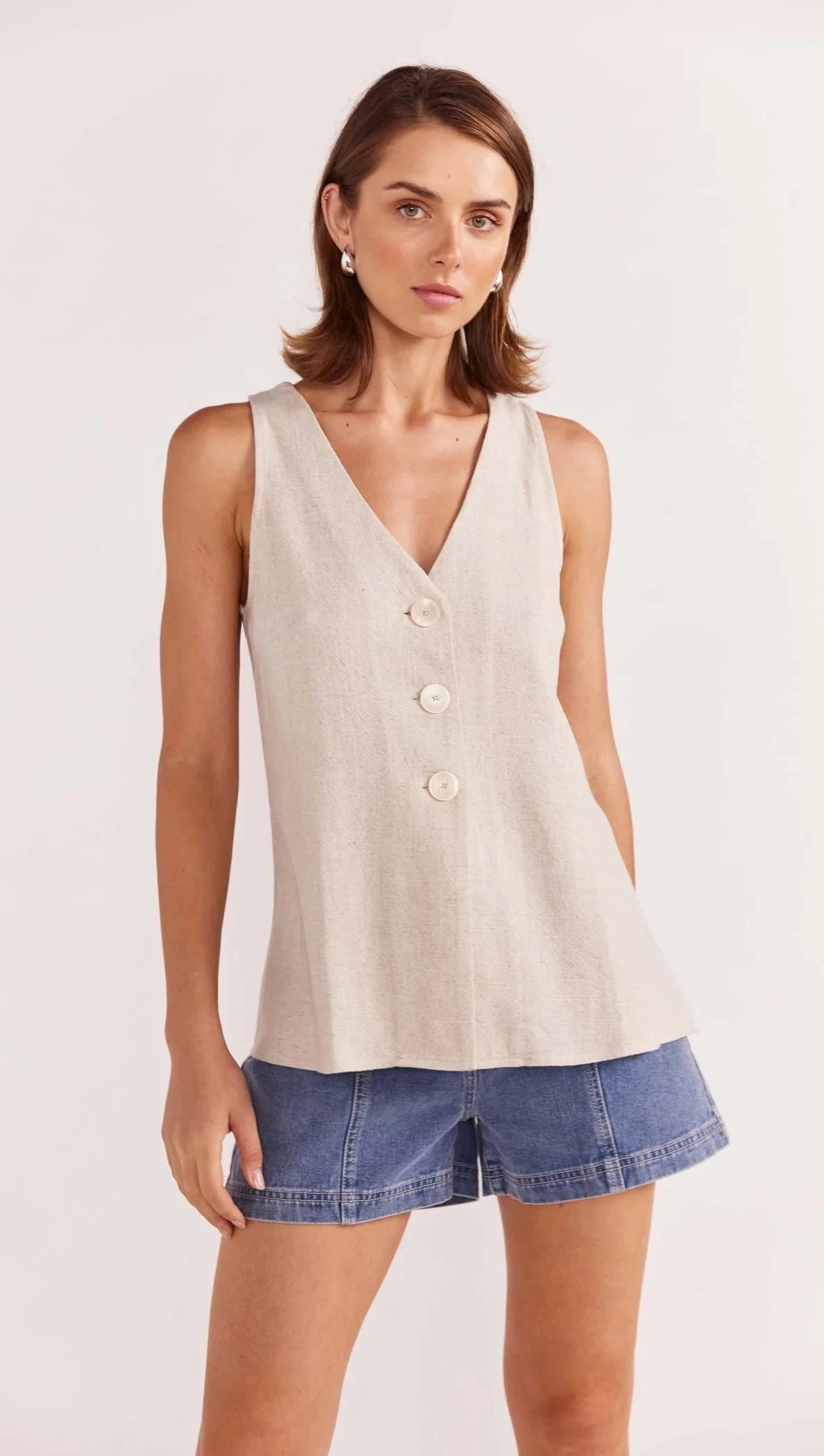 STAPLE THE LABEL - ALBA TUNIC VEST - Natural Marle Womens STAPLE THE LABEL