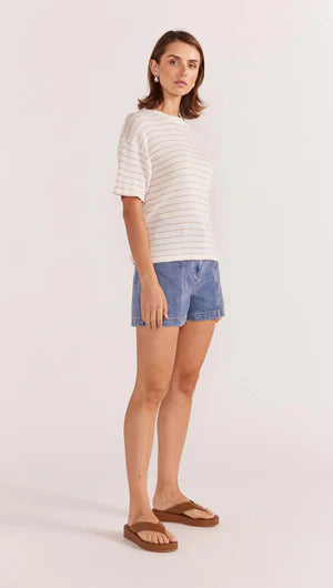 STAPLE THE LABEL - Paige Stripe Knit Tee - White Beige Womens STAPLE THE LABEL