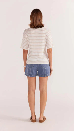 STAPLE THE LABEL - Paige Stripe Knit Tee - White Beige Womens STAPLE THE LABEL