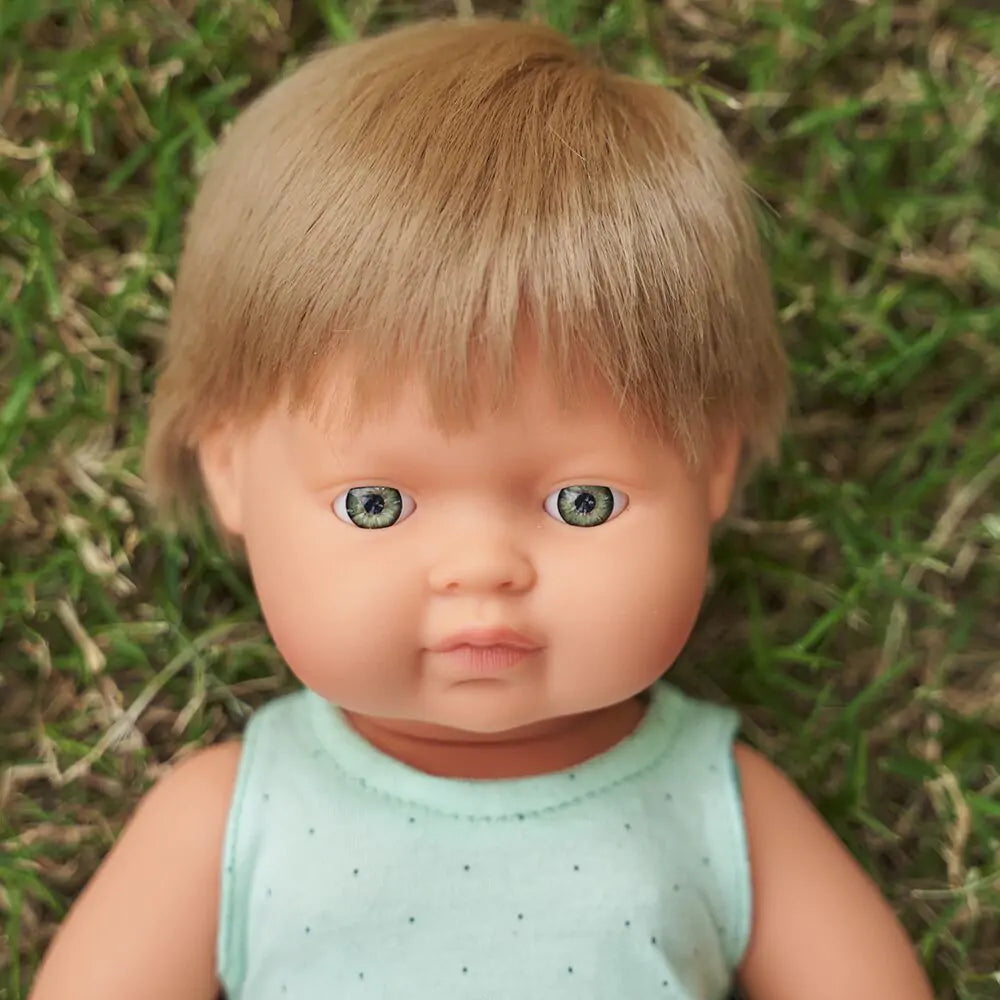 Miniland - Anatomically Correct Baby Doll - Caucasian Boy 38cm - Dark Blonde CUTENESS Miniland Educational