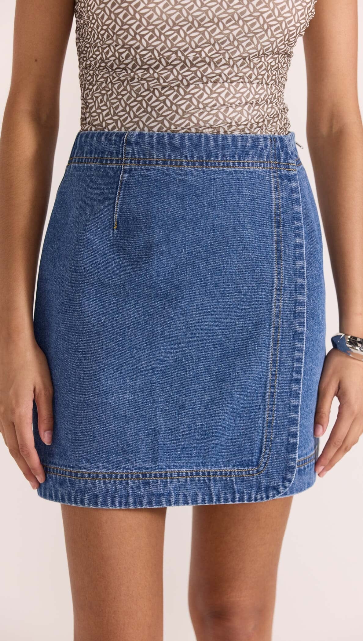 STAPLE THE LABEL - TATE DENIM WRAP SKIRT - Mid Blue Womens STAPLE THE LABEL