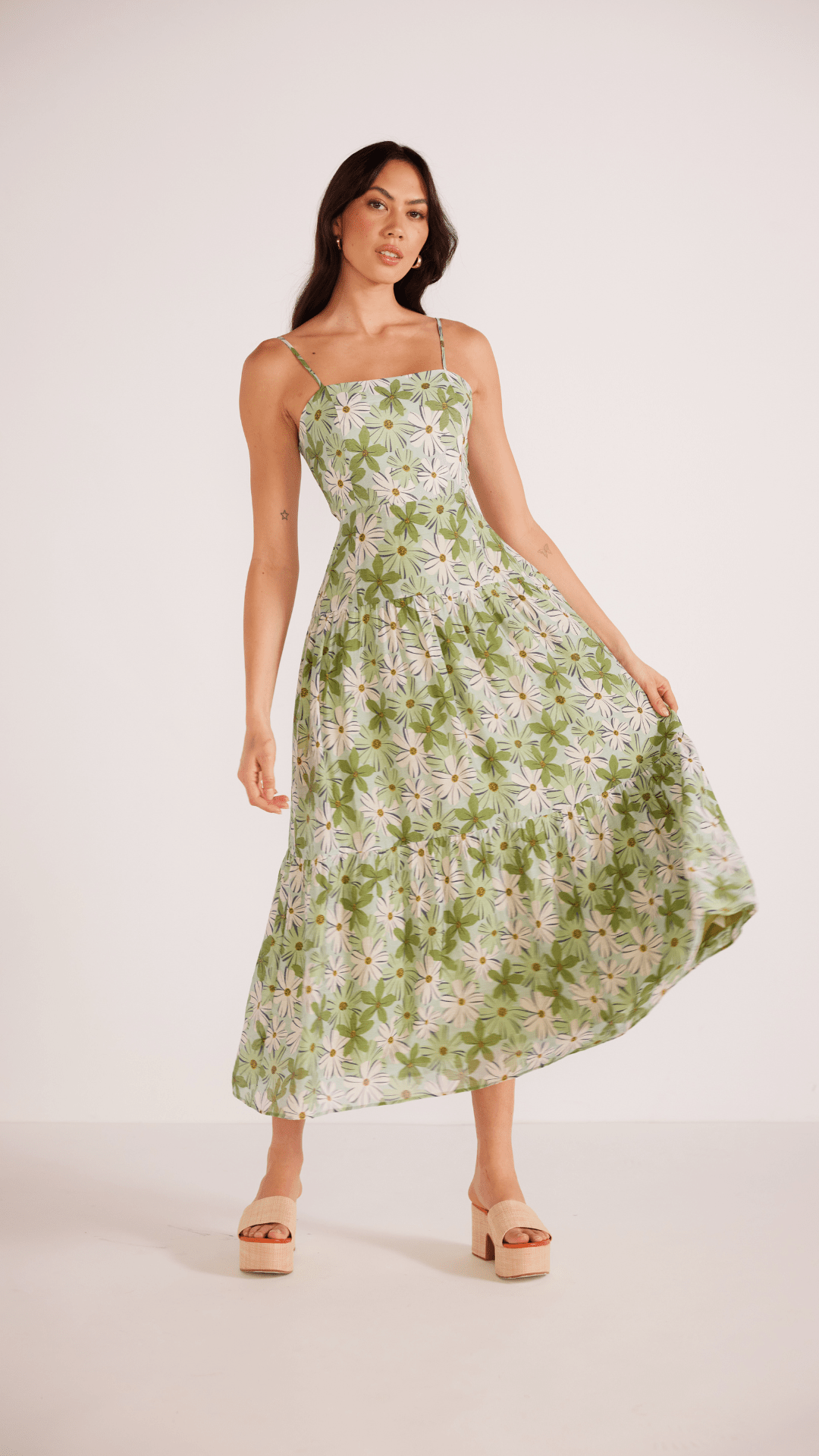 MINK PINK - MARGAUX MAXI DRESS - Green/White Floral ***PRE ORDER / DUE APPROX 22FEB*** Womens MINK PINK