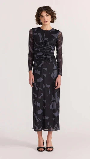 STAPLE THE LABEL - AURA MESH MIDI DRESS - ABSTRACT Womens STAPLE THE LABEL
