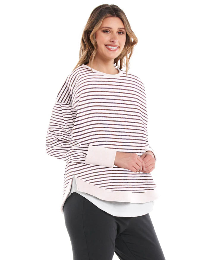 Betty Basics - Lucy French Terry Sweat - Awning Stripe Womens Betty Basics