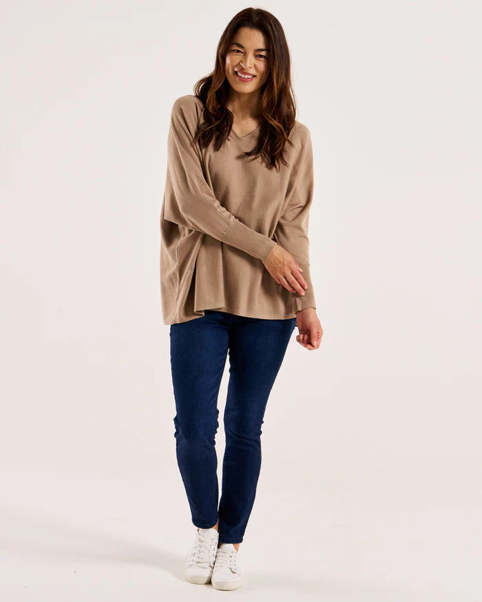 Betty Basics - Destiny Relaxed V-Neck Lightweight Knit Jumper - Latte *** DUE APPROX 15JUL *** Womens Betty Basics