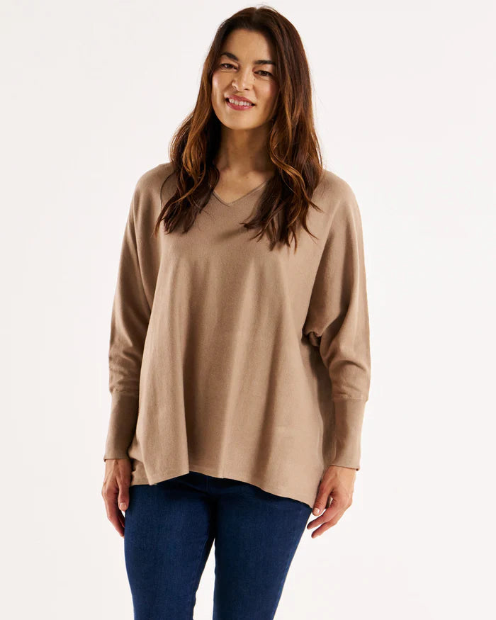 Betty Basics - Destiny Relaxed V-Neck Lightweight Knit Jumper - Latte *** DUE APPROX 15JUL *** Womens Betty Basics