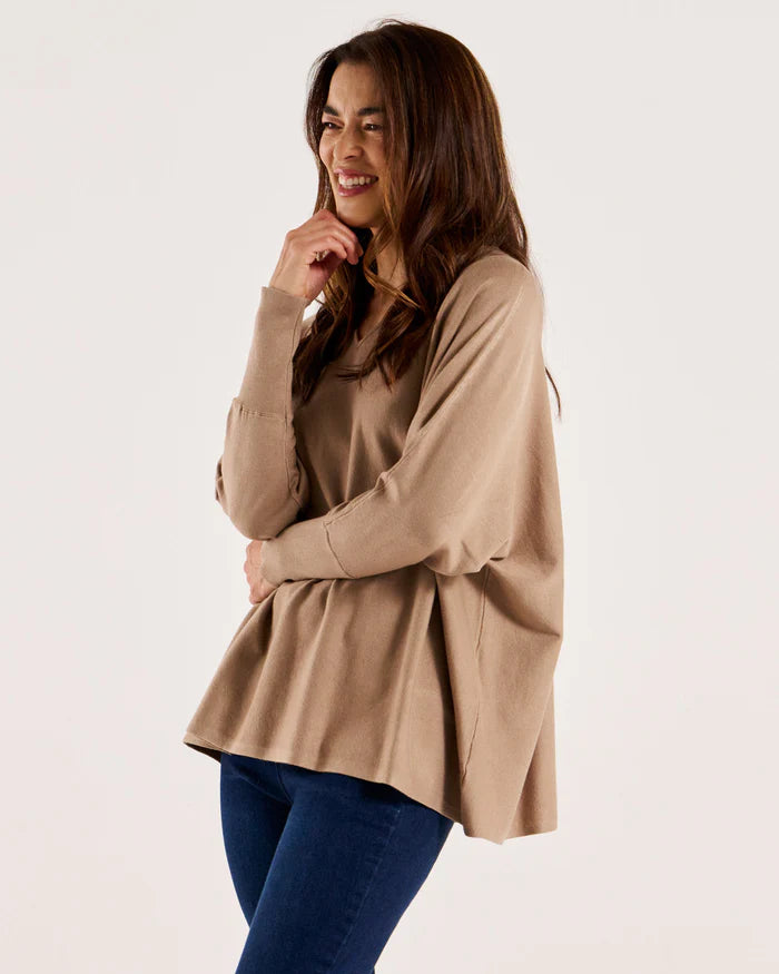 Betty Basics - Destiny Relaxed V-Neck Lightweight Knit Jumper - Latte *** DUE APPROX 15JUL *** Womens Betty Basics