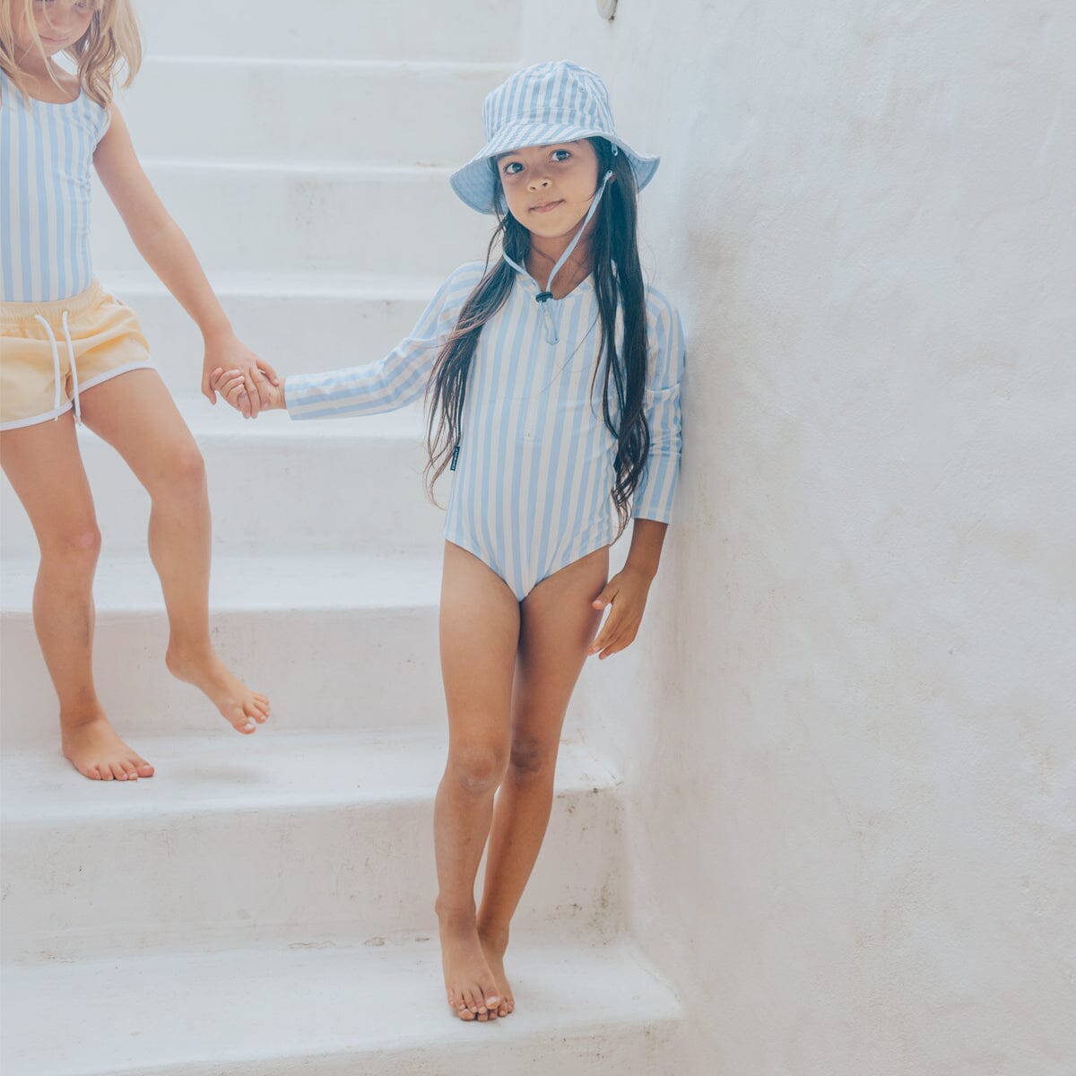 Crywolf - LONG SLEEVE SWIMSUIT - Sky Blue Stripe Girls Crywolf