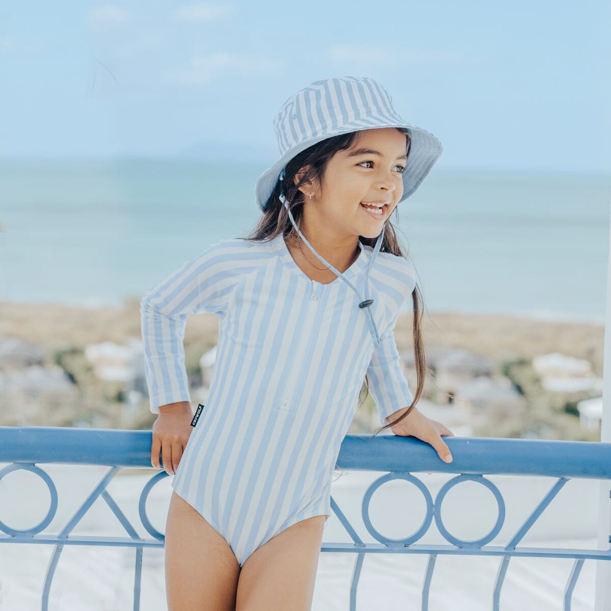 Crywolf - LONG SLEEVE SWIMSUIT - Sky Blue Stripe Girls Crywolf