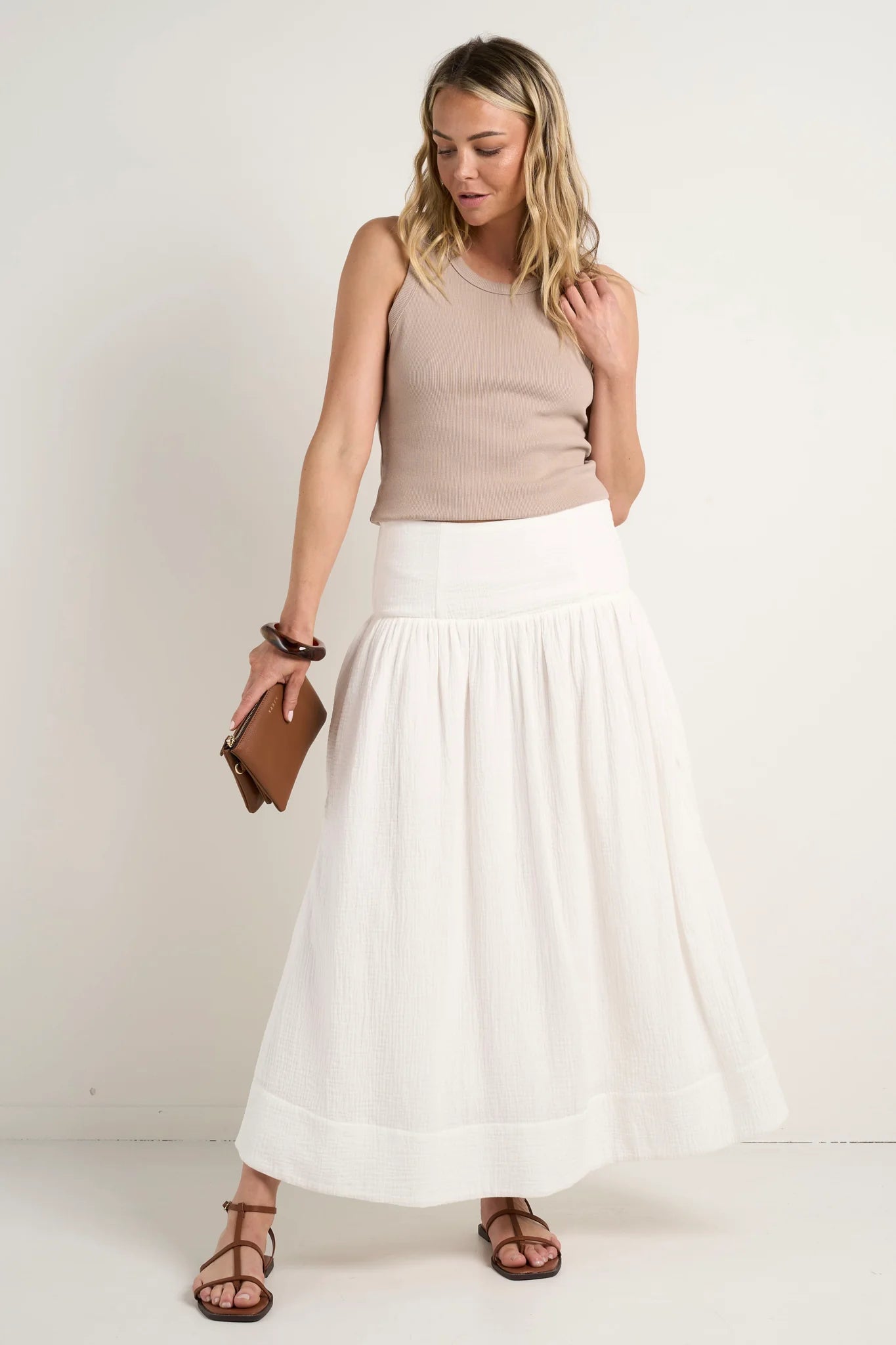 AMONG THE BRAVE - Unwind Tiered Maxi Skirt -  Ivory