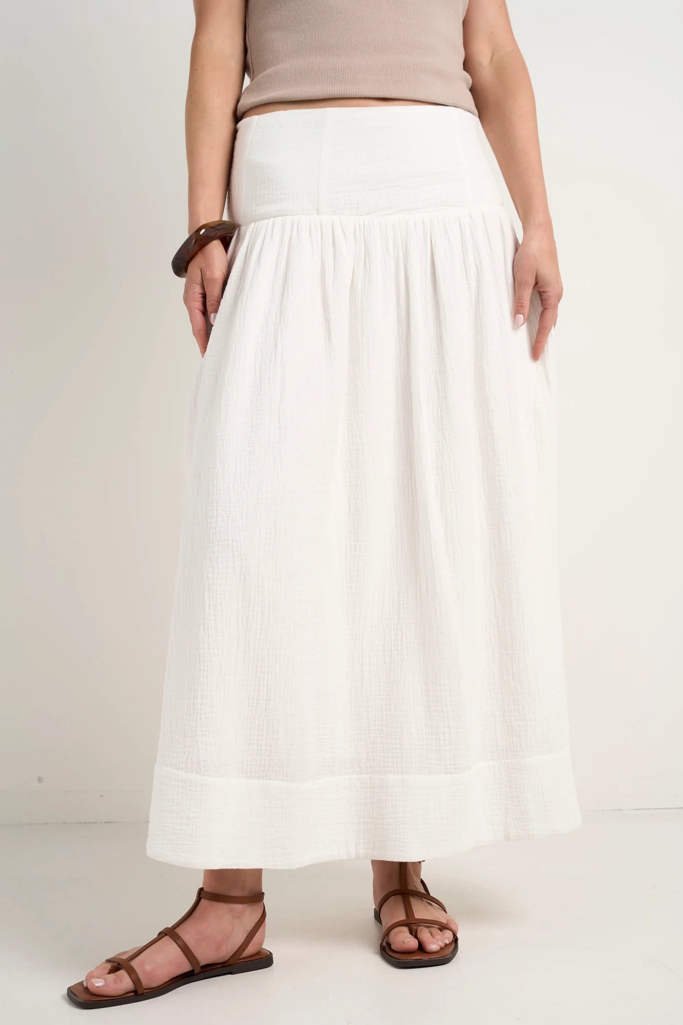 AMONG THE BRAVE - Unwind Tiered Maxi Skirt -  Ivory