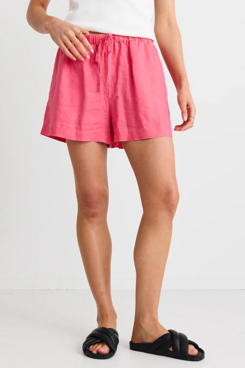 RE:UNION - Drift Linen Pull On Shorts - Fuchsia Womens RE:UNION