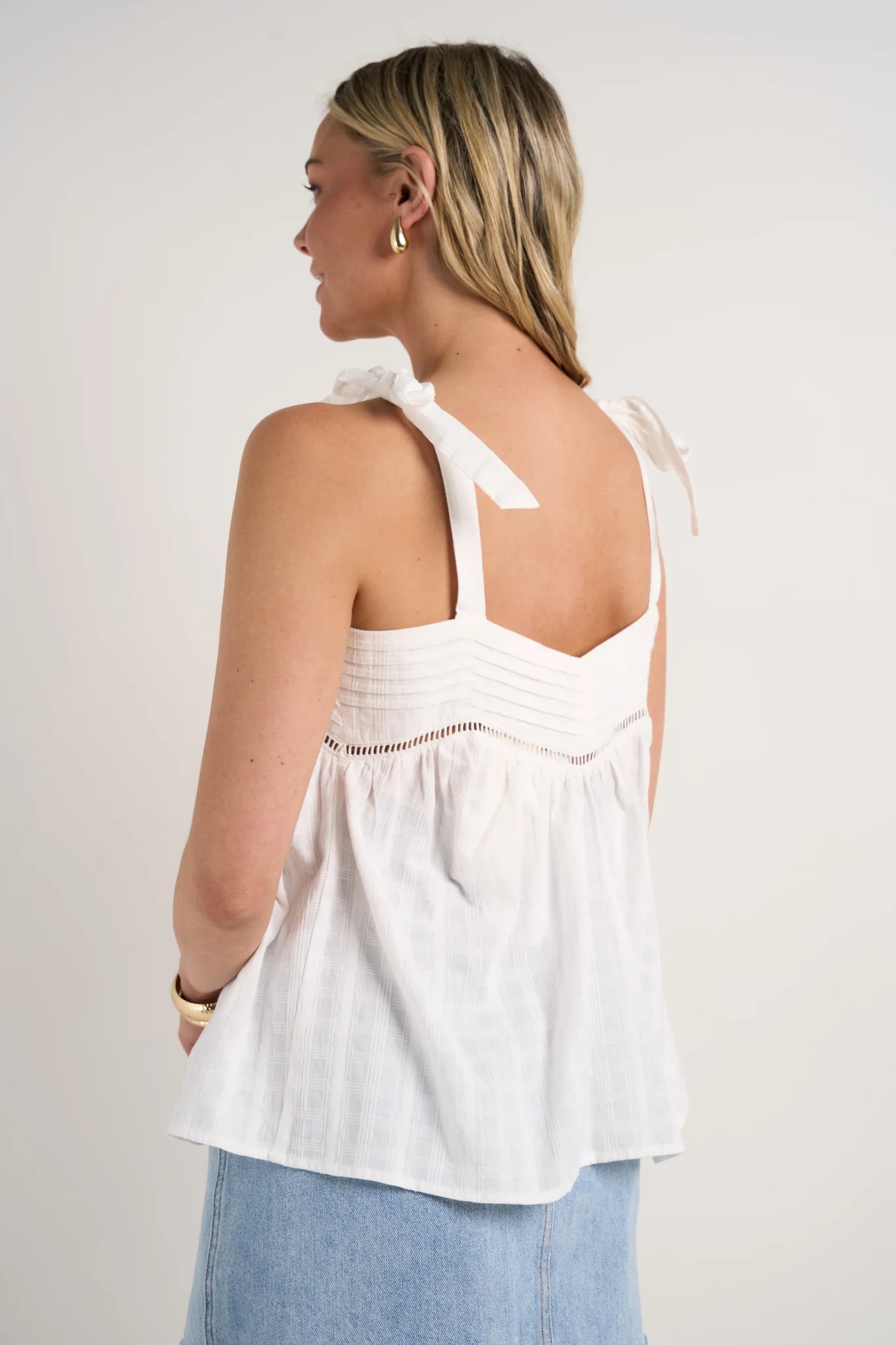 IVY + JACK - Unconventional Self Check Cotton Tie Strap Cami - White Womens IVY + JACK