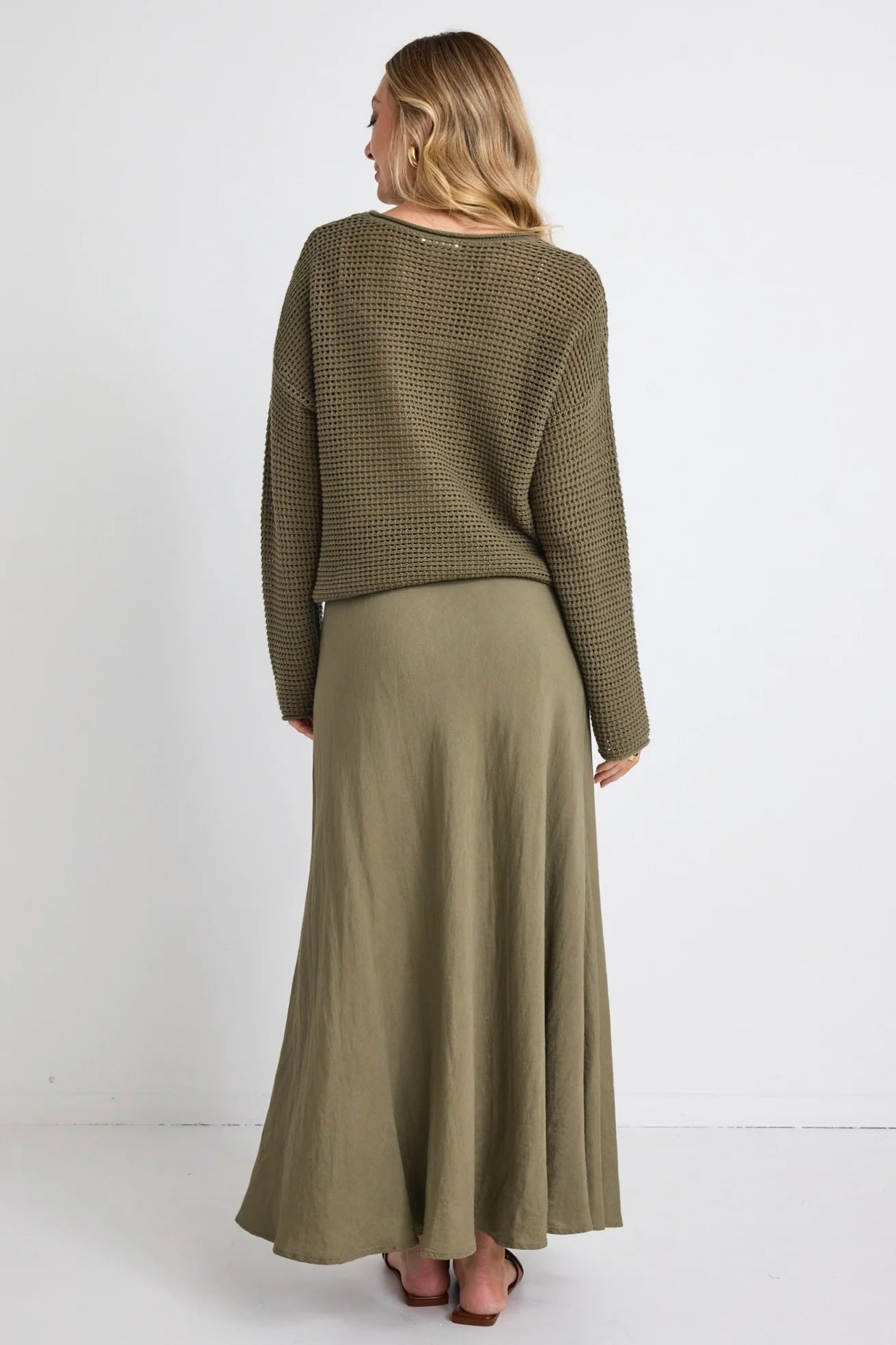 RE:Union - Lagos Floaty Bias Cut Maxi Skirt - Soft Khaki Womens RE:UNION