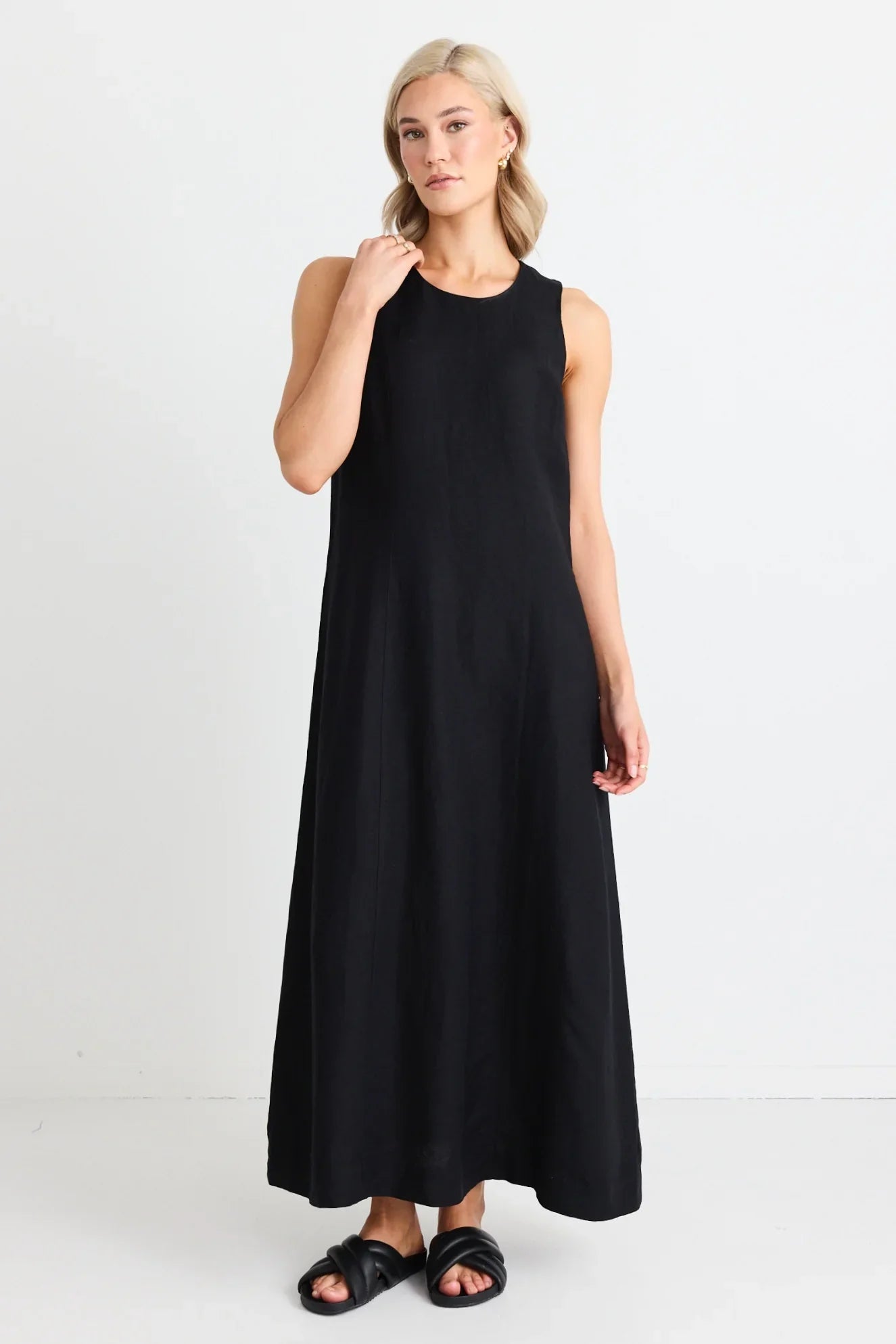 RE:UNION - Easygoing Linen Midi Dress - Black Womens RE:UNION