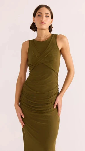 MINK PINK - Elodie Mesh Midi Dress - Khaki Womens MINK PINK