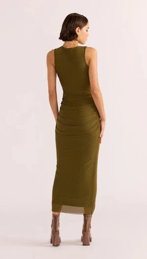 MINK PINK - Elodie Mesh Midi Dress - Khaki Womens MINK PINK