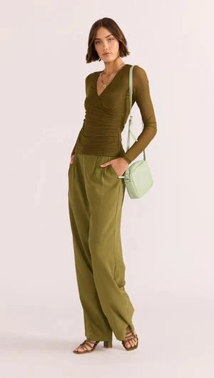 MINK PINK - Elodie Mesh Wrap Top - Khaki Womens MINK PINK
