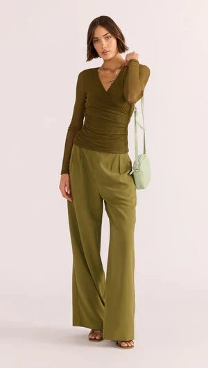 MINK PINK - Elodie Mesh Wrap Top - Khaki Womens MINK PINK