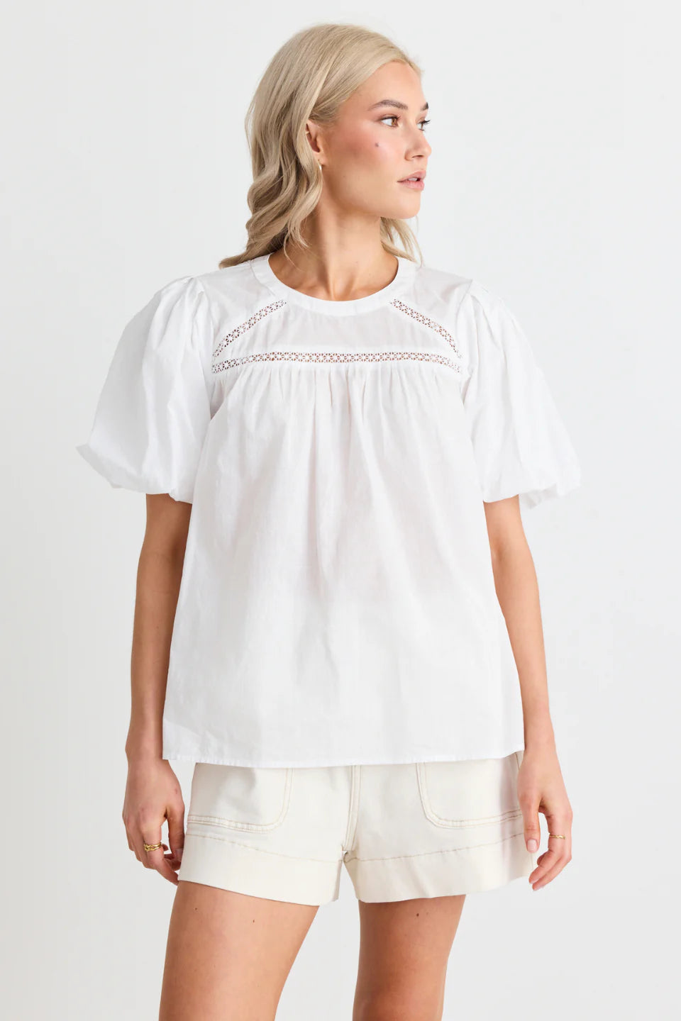 IVY + JACK - Enduring Texture Lace Insert SS Top - White Womens IVY + JACK