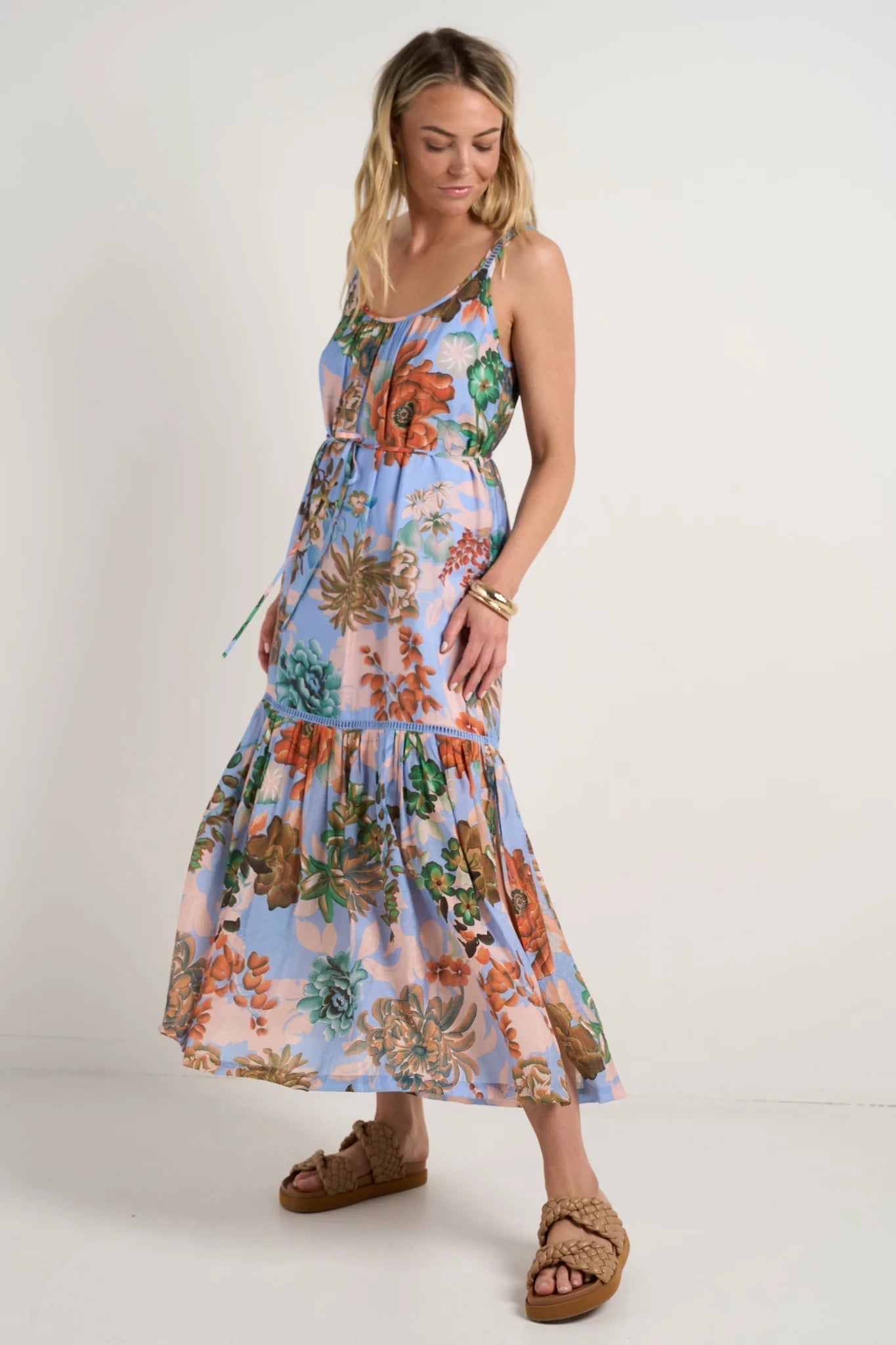 BY ROSA - Estela Strappy Floaty Maxi Dress - Blue Floral Womens BY ROSA