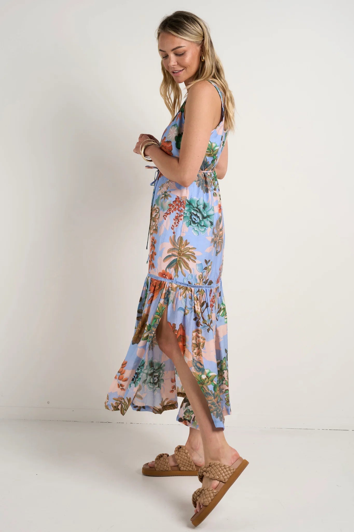 BY ROSA - Estela Strappy Floaty Maxi Dress - Blue Floral Womens BY ROSA