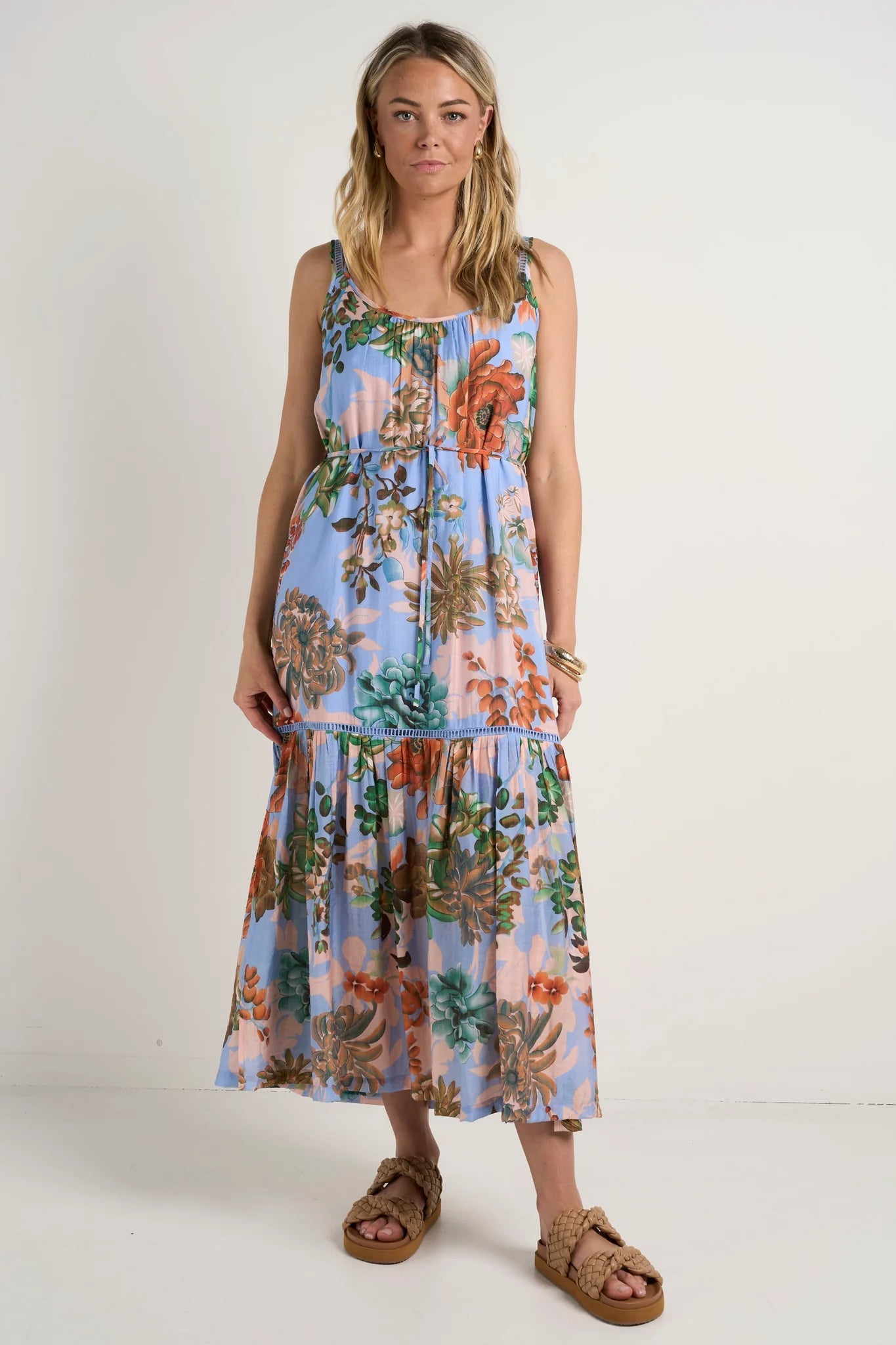 BY ROSA - Estela Strappy Floaty Maxi Dress - Blue Floral Womens BY ROSA