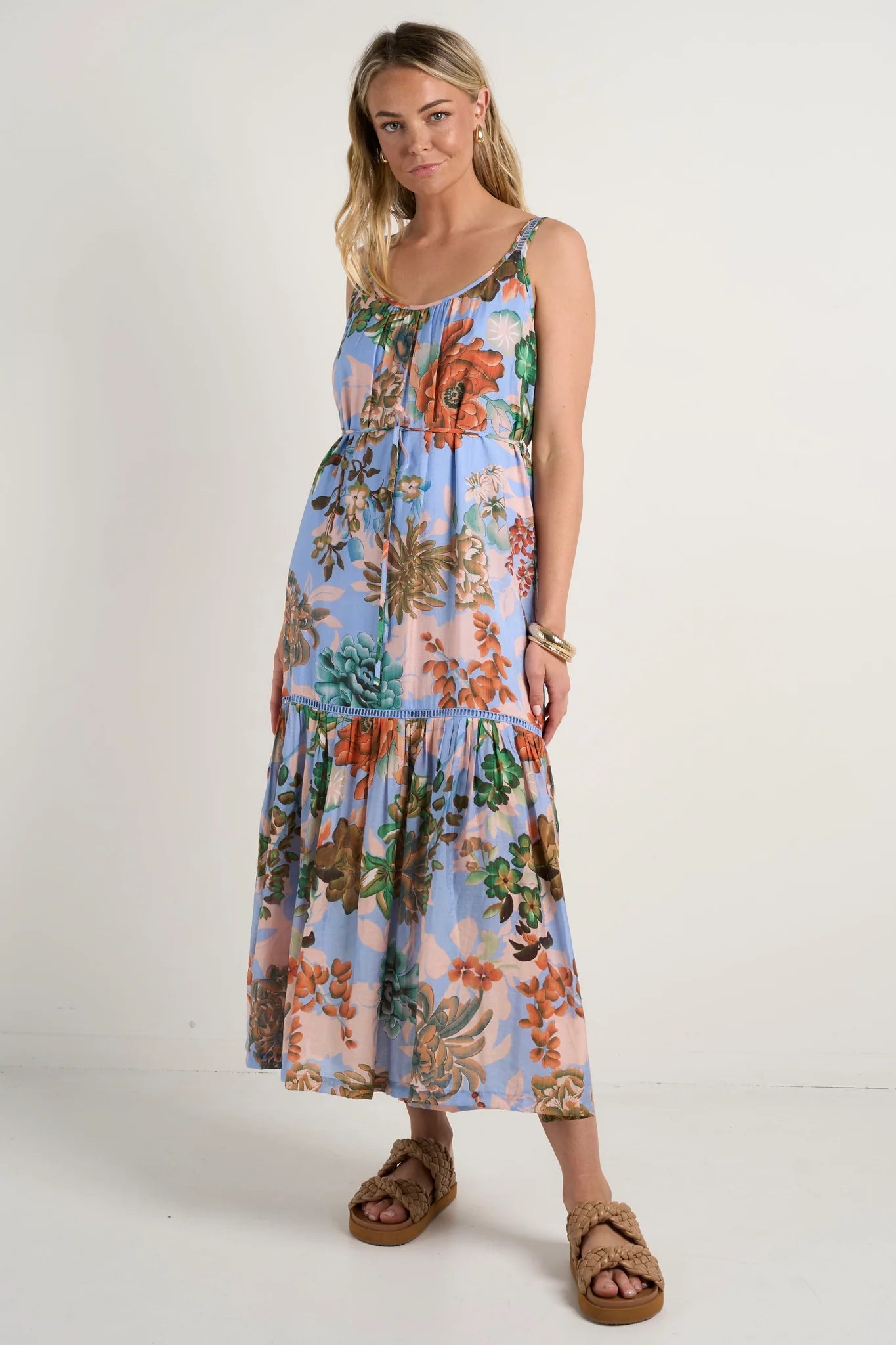 BY ROSA - Estela Strappy Floaty Maxi Dress - Blue Floral Womens BY ROSA