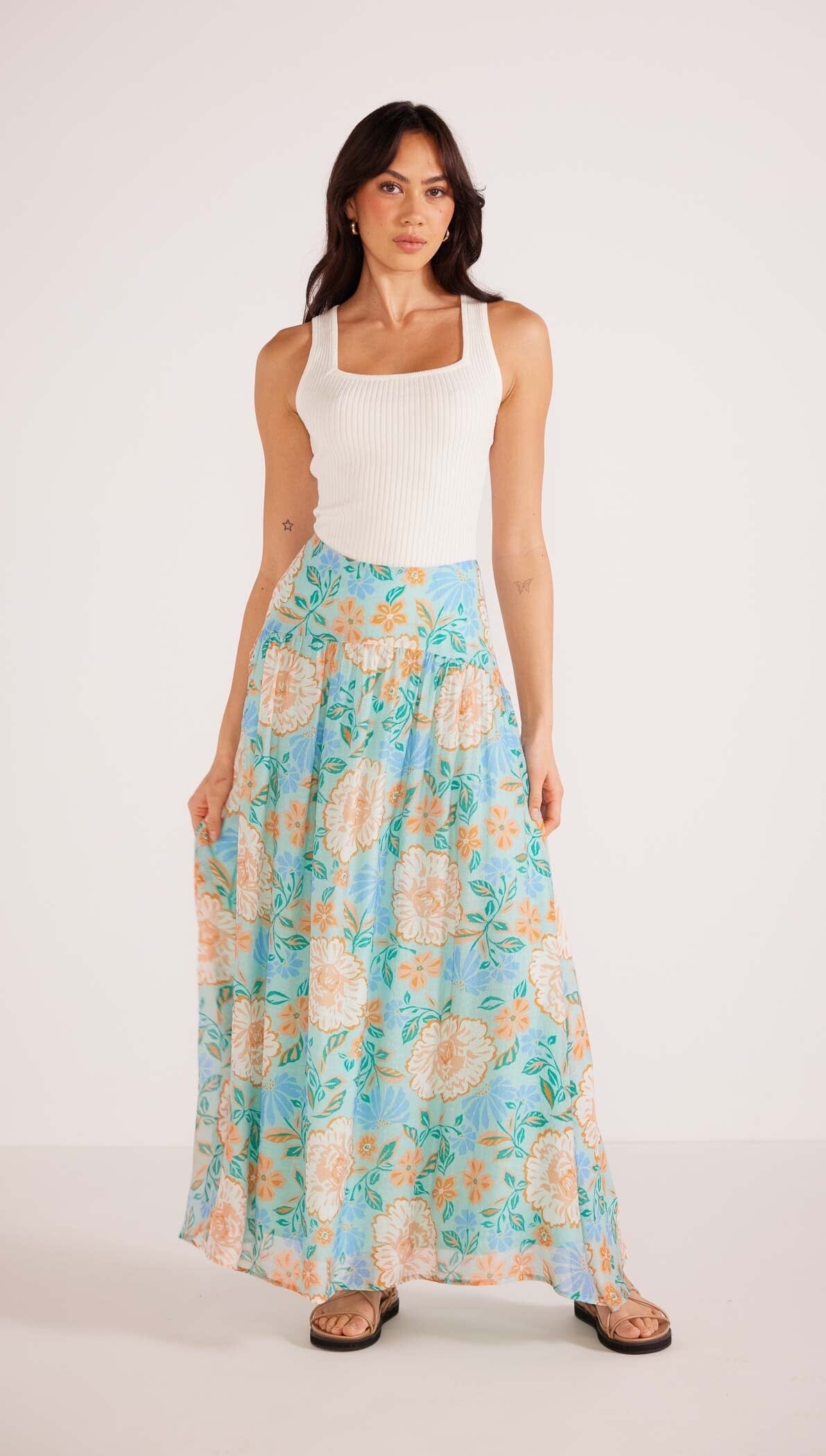 MINK PINK - EVELYN MAXI SKIRT - Mint Floral *** DUE IN APPROX 22JAN*** Womens MINK PINK