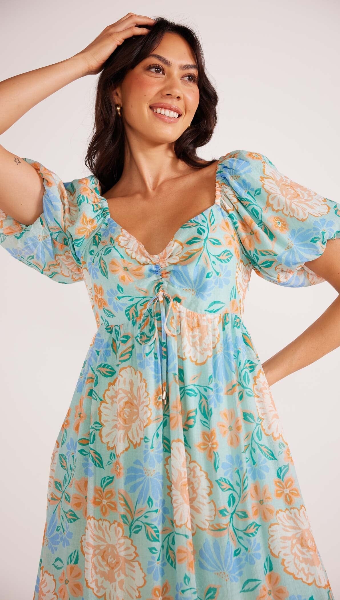 MINK PINK - EVELYN PUFF SLEEVE MIDI DRESS - Mint Floral *** DUE IN APPROX 22JAN*** Womens MINK PINK