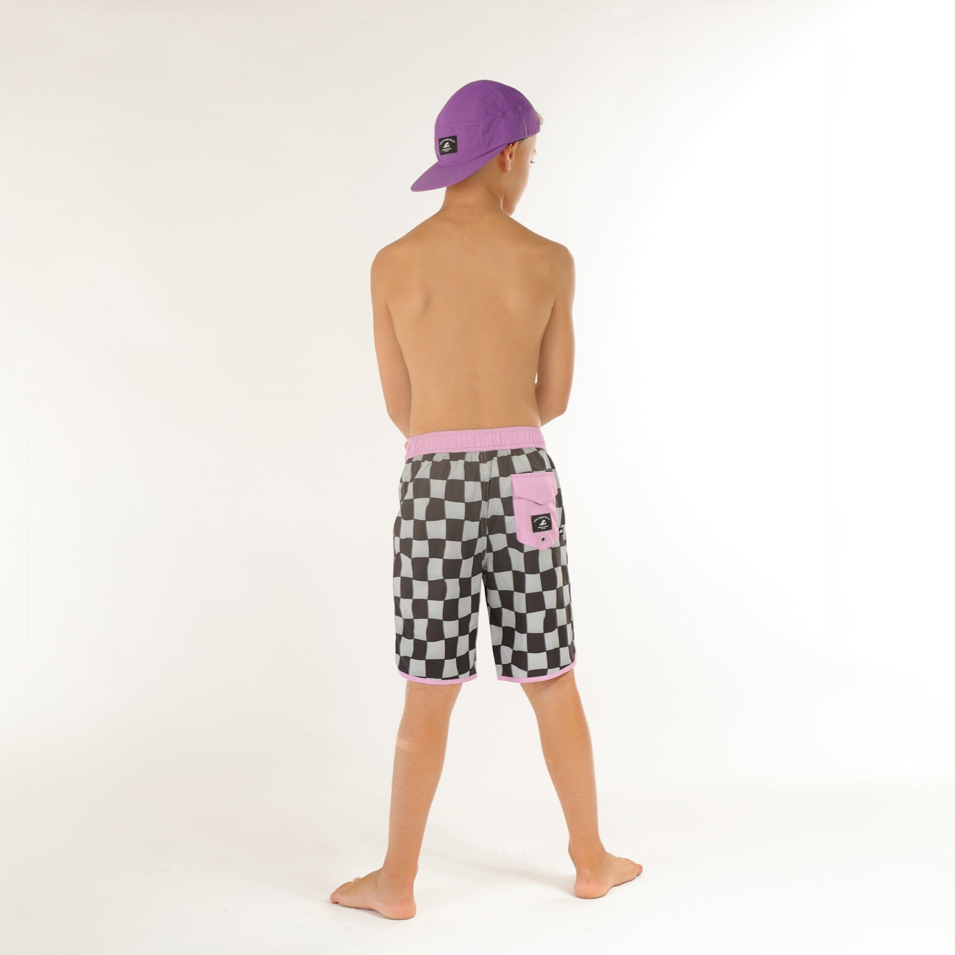 Hello Stranger - CHECK LONG BOARD SHORT – Check Black/Purple Boys Hello Stranger