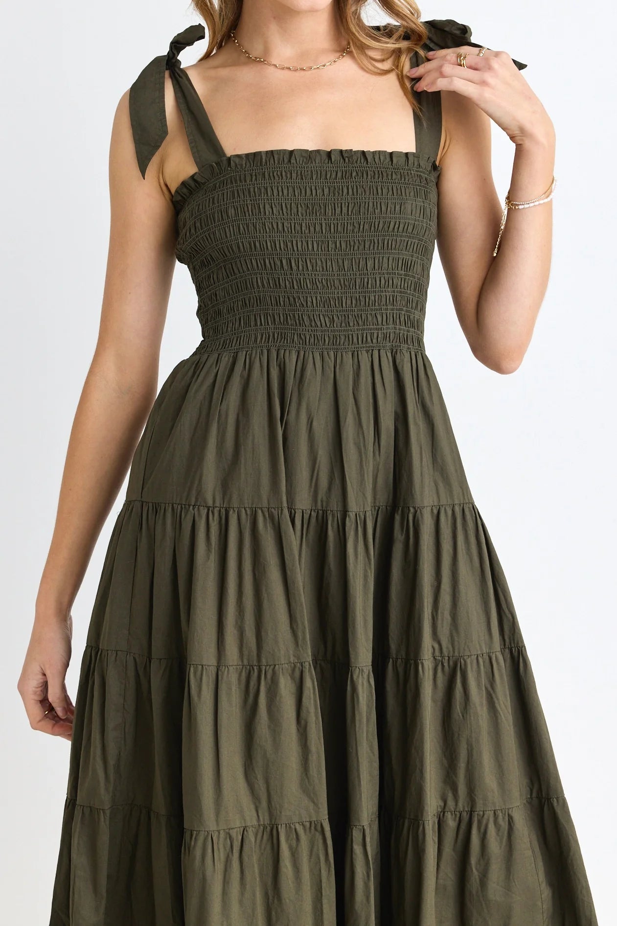 IVY + JACK - Isabella Strappy Tiered Maxi Dress - Khaki