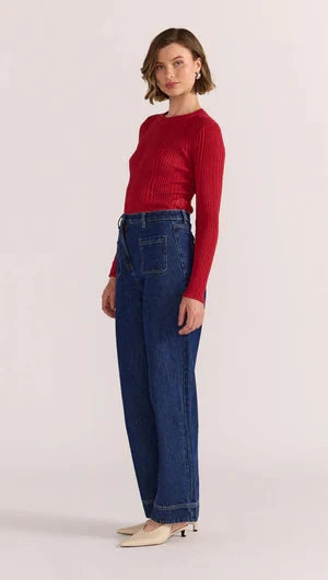 STAPLE THE LABEL - LUNA RIBBED KNIT TOP- RED Womens STAPLE THE LABEL