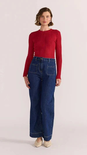 STAPLE THE LABEL - LUNA RIBBED KNIT TOP- RED Womens STAPLE THE LABEL