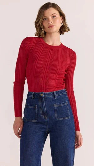 STAPLE THE LABEL - LUNA RIBBED KNIT TOP- RED Womens STAPLE THE LABEL