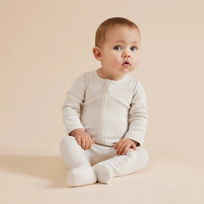 Wilson & Frenchy - Organic Stripe Zipsuit with Feet - Clay Baby Wilson & Frenchy