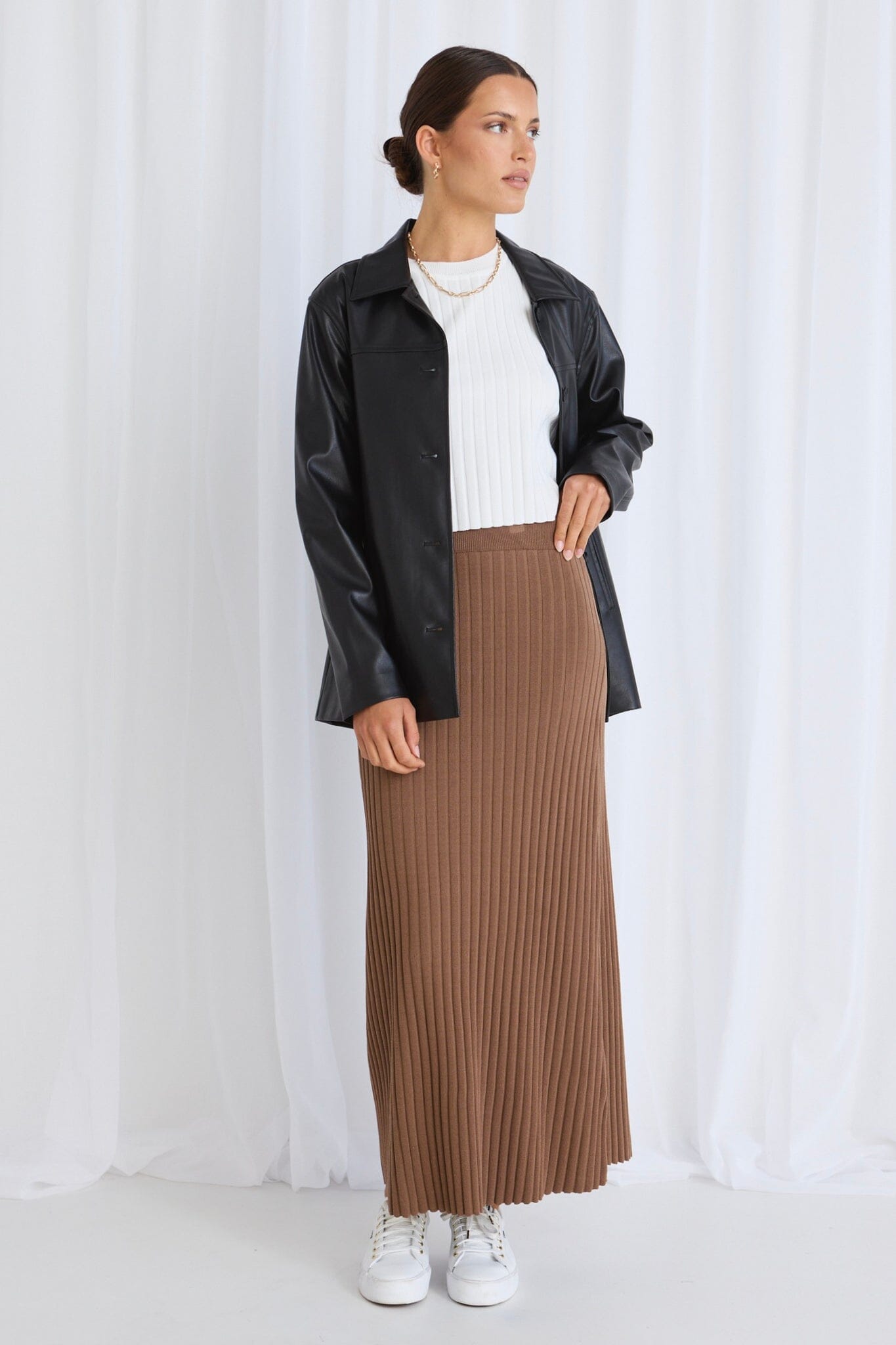 Stories Be Told - Luck Rib Knit Skirt - Coffee Brown Womens Stories Be Told