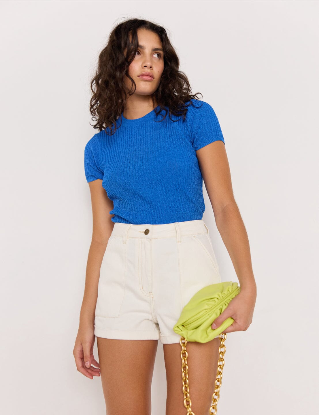 MINK PINK - APOLLO RIB KNIT TEE - COBALT Womens MINK PINK