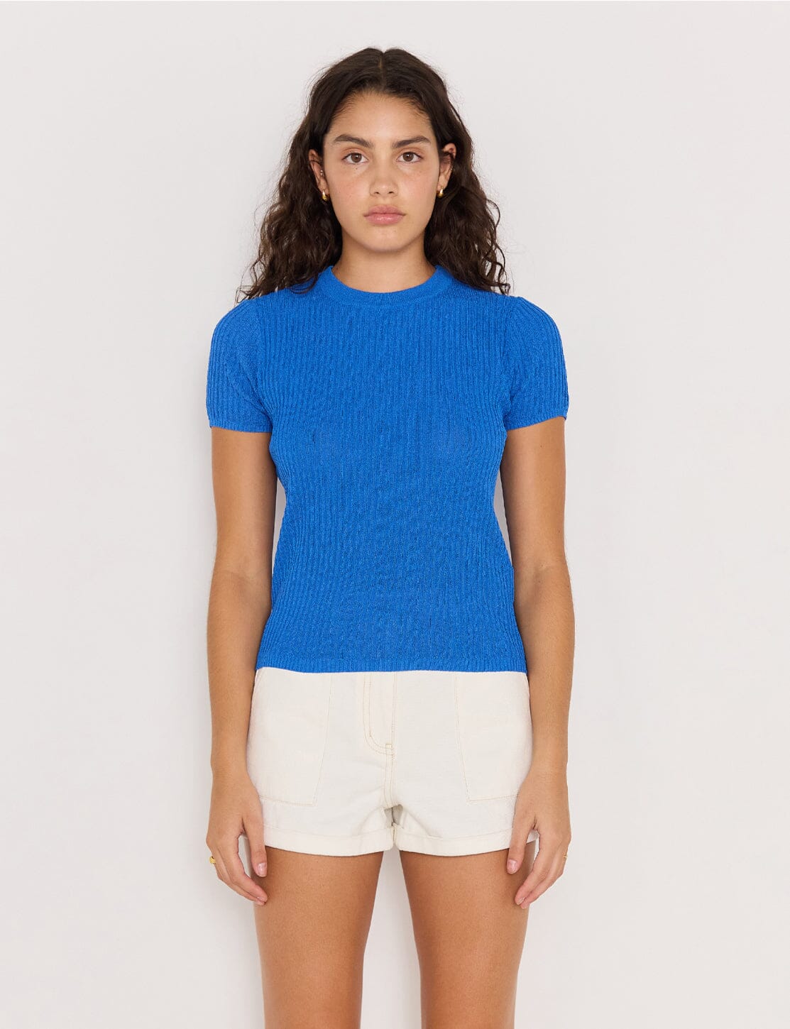 MINK PINK - APOLLO RIB KNIT TEE - COBALT Womens MINK PINK