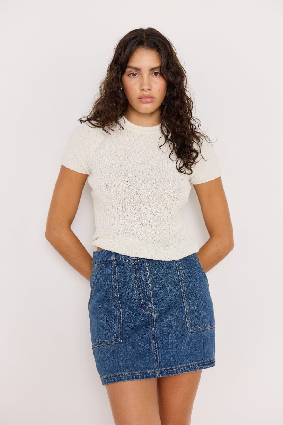 MINK PINK - APOLLO RIB KNIT TEE - WHITE Womens MINK PINK