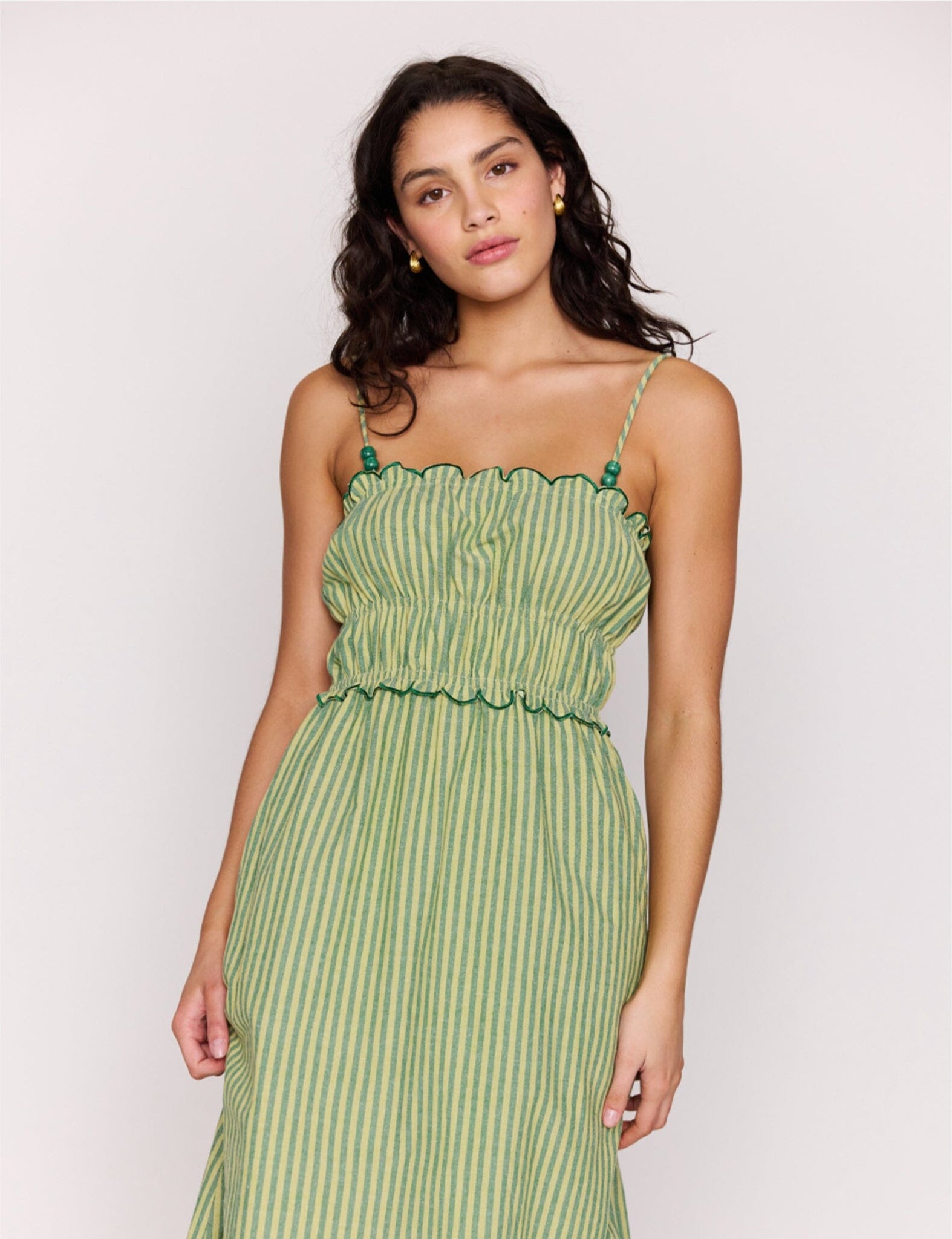 MINK PINK - Capri Midi Dress - Green Stripe Beach Babies Boutique MINK PINK - Capri Midi Dress - Green Stripe Beach Babies Boutique
