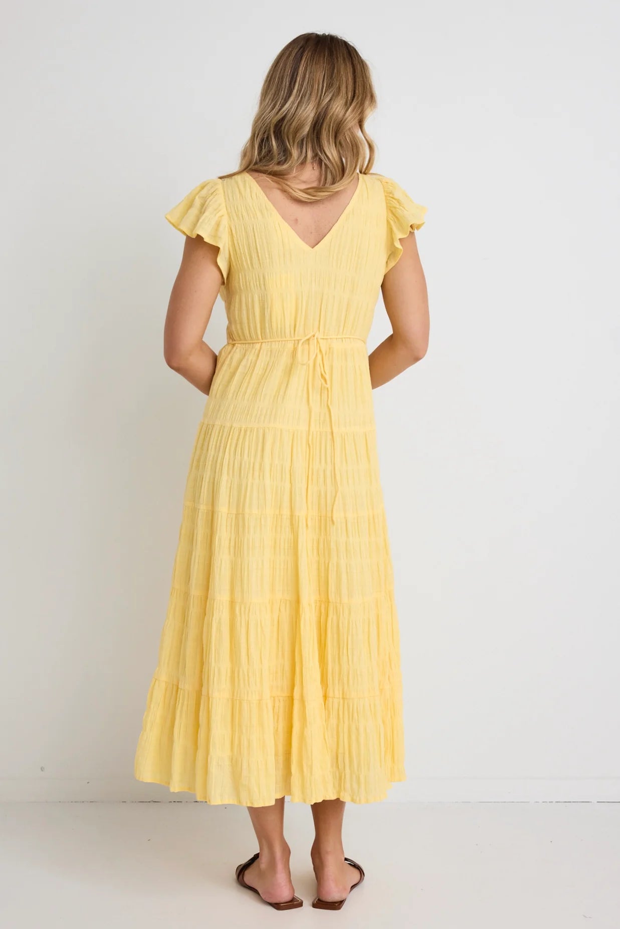 IVY + JACK - Marley Shirred Cotton Sleeveless V-Neck Tiered Maxi Dress - Butter