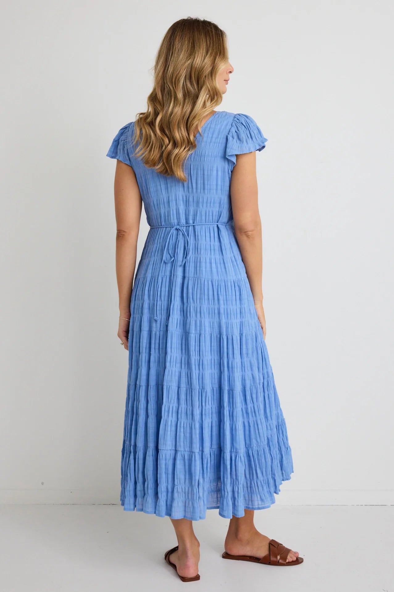 IVY + JACK - Marley Shirred Cotton Sleeveless V-Neck Tiered Maxi Dress - French Blue Womens IVY + JACK