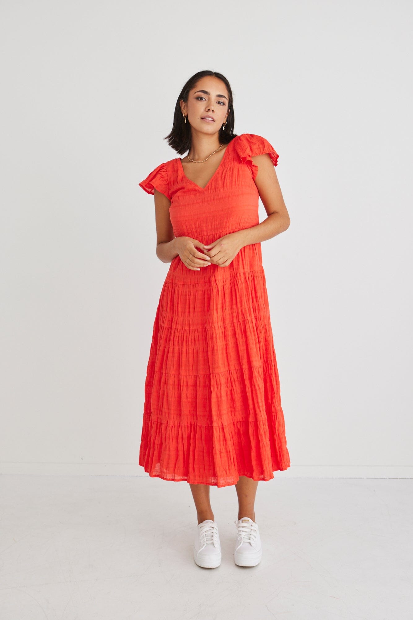 IVY + JACK - Marley Shirred Cotton Sleeveless V-Neck Tiered Maxi Dress - Sunset Womens IVY + JACK