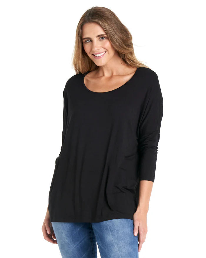 Betty Basics - Milan Relaxed 3/4 Sleeve Basic Top - Black Womens Betty Basics